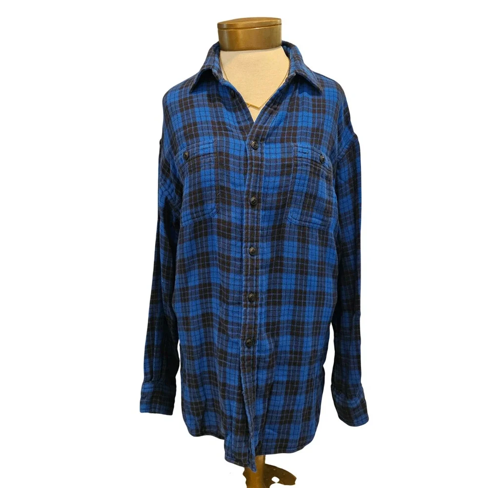 Polo Ralph Lauren Blue Black Plaid Flannel Button Down Shirt Mens XL Cotton